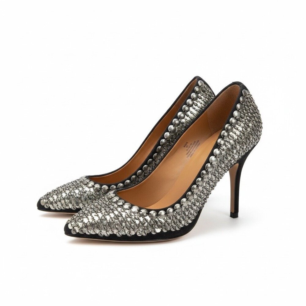 Isabel Marant For H&M Black Silver Beaded Sequin Suede Pump Heels EU 38 US 7